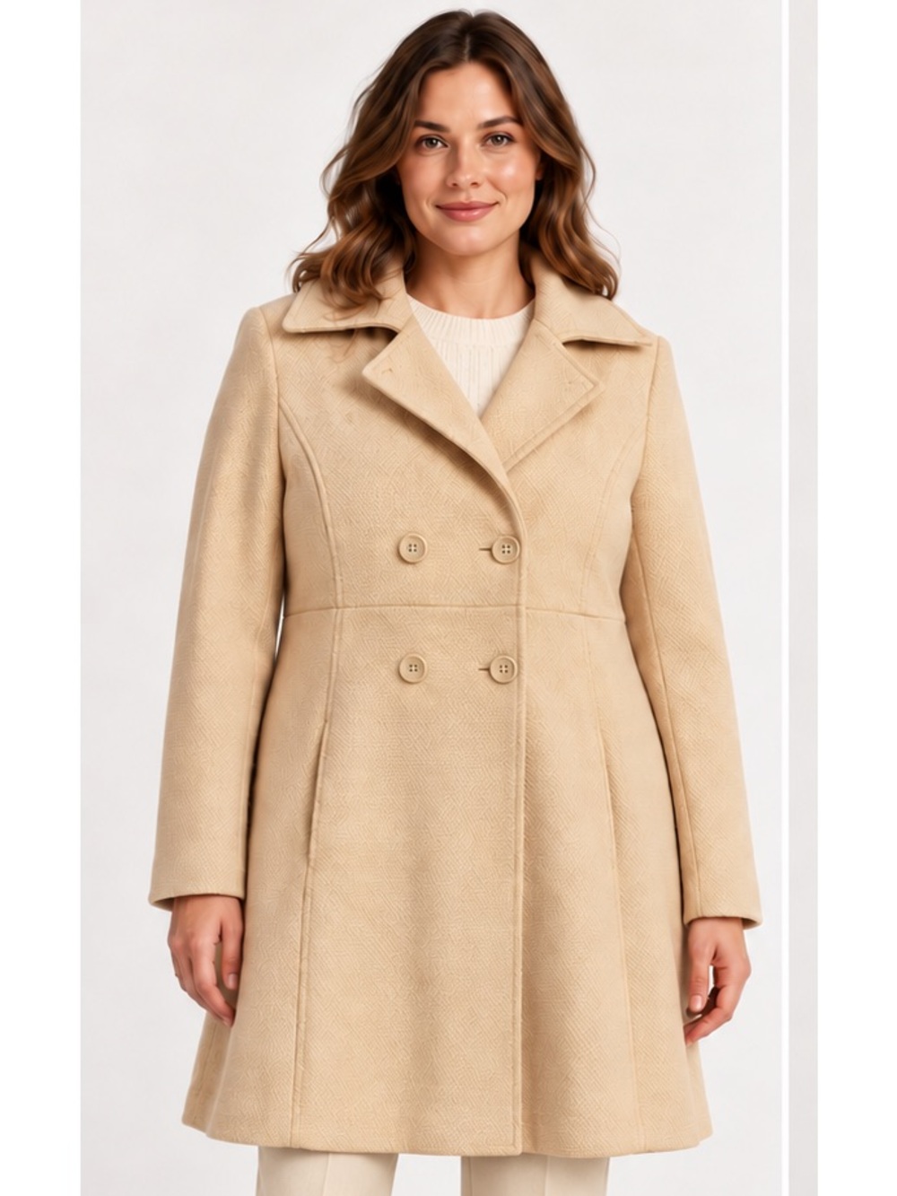 Old Navy Cream Double-Breasted Swing Old Money Light Academia Pea Coat Large
